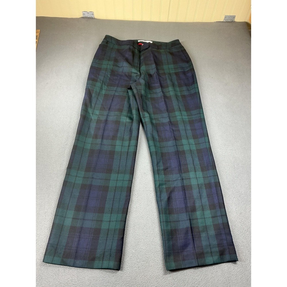 Tommy Hilfiger Pants Womens 12 Green Tartan Plaid Wool Straight Pants Pleated